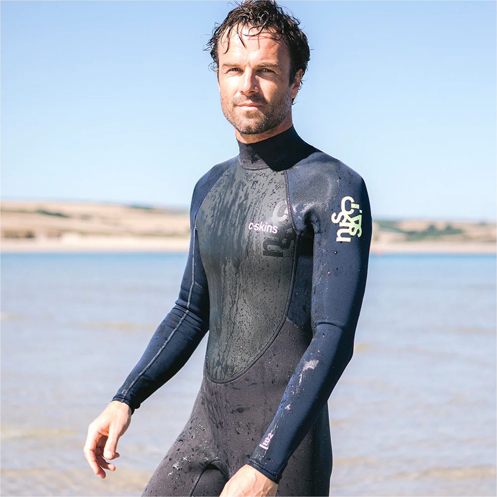 2026 C-Skins Mens Element 3/2mm Back Zip Wetsuit C-EL32STM - Anthracite / Slate / Lime